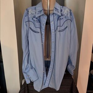 Men's blue embroidered Western shirt